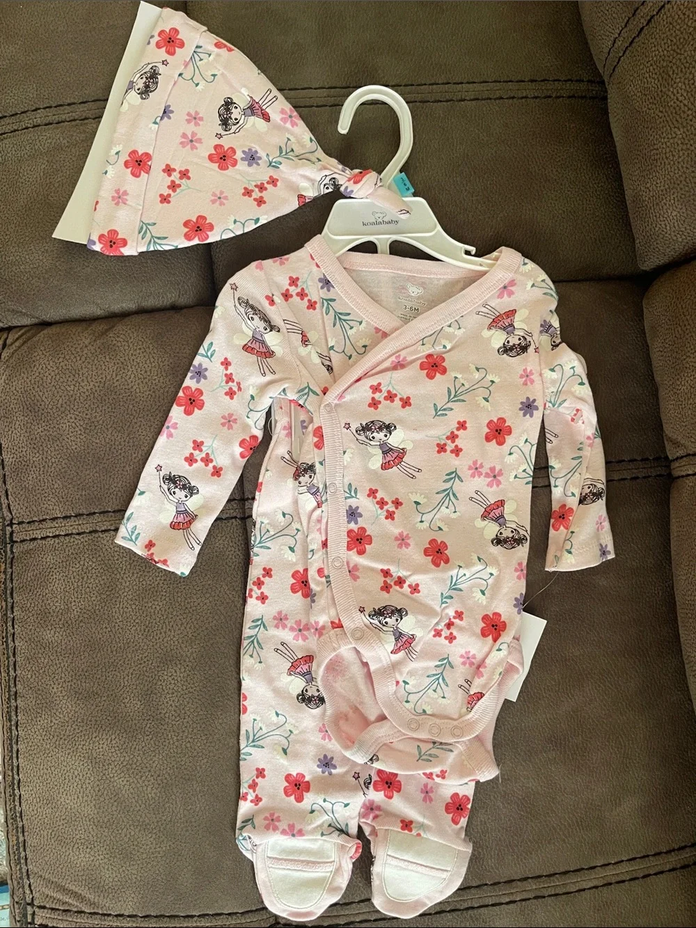 Pink Floral Ballerina Footed Pajama Set with Hat - Baby